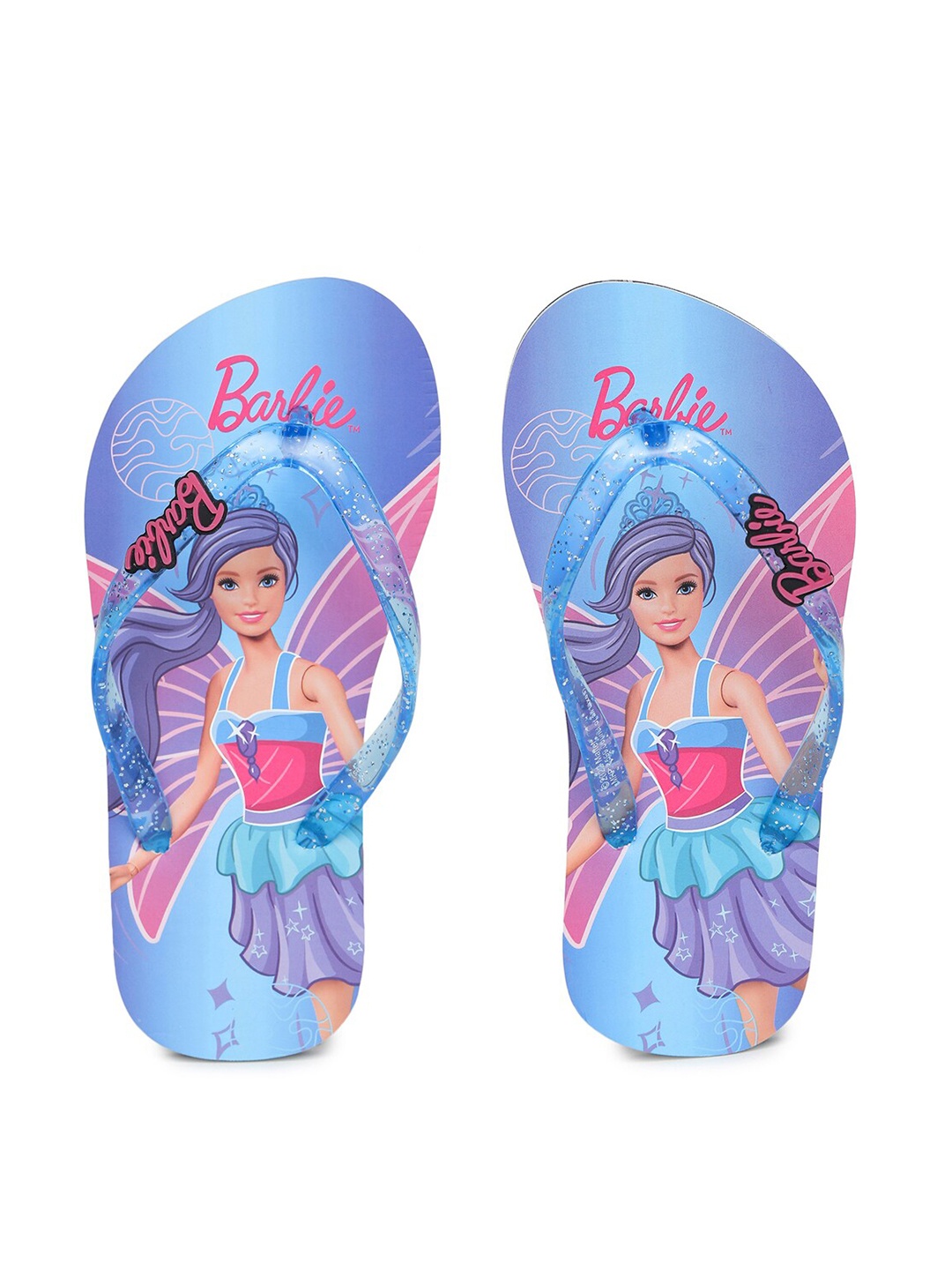 

toothless Girls Blue & White Barbie Printed Rubber Thong Flip-Flops