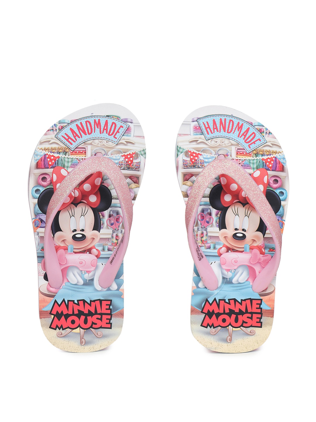 

toothless Girls Pink & White Printed Disney Minnie Rubber Thong Flip-Flops