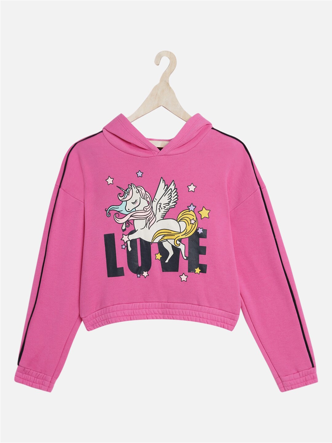 

YK Girls Pink Printed Fleece Hooded Sweatshirt