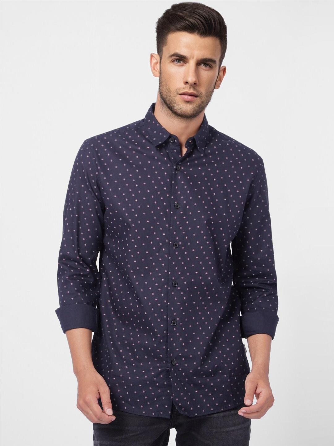 

Jack & Jones Men Printed Cotton Casual Shirt, Navy blue