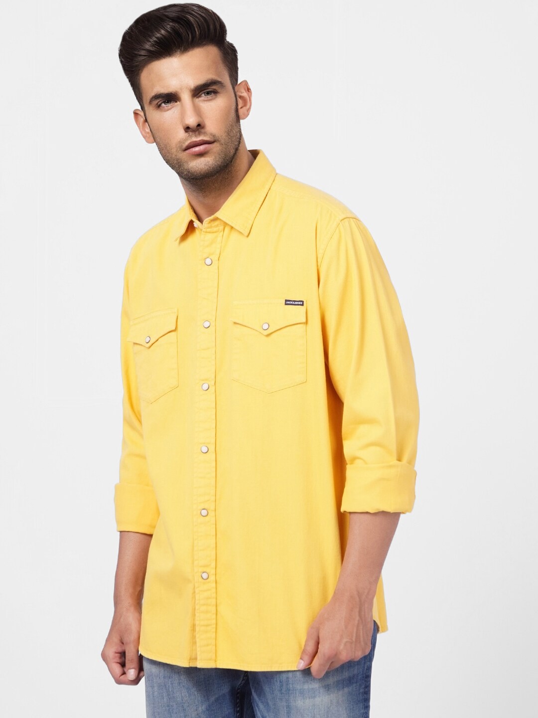 

Jack & Jones Men Yellow Cotton Casual Shirt