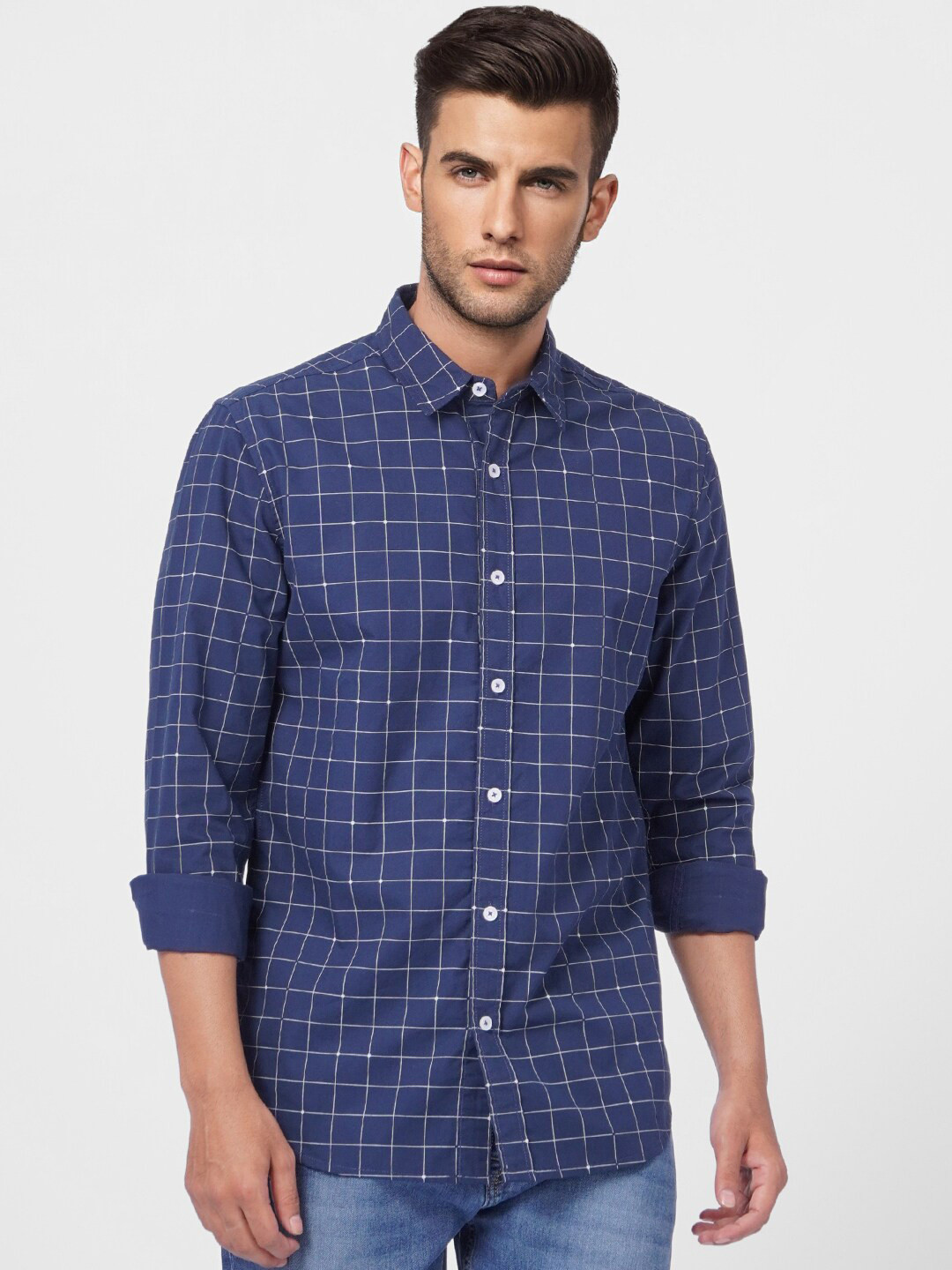

Jack & Jones Men Grid Tattersall Checks Cotton Casual Shirt, Blue