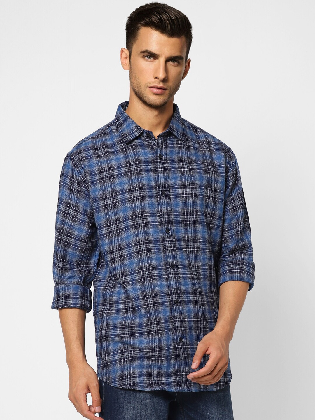 

Jack & Jones Men Tartan Checks Cotton Casual Shirt, Blue