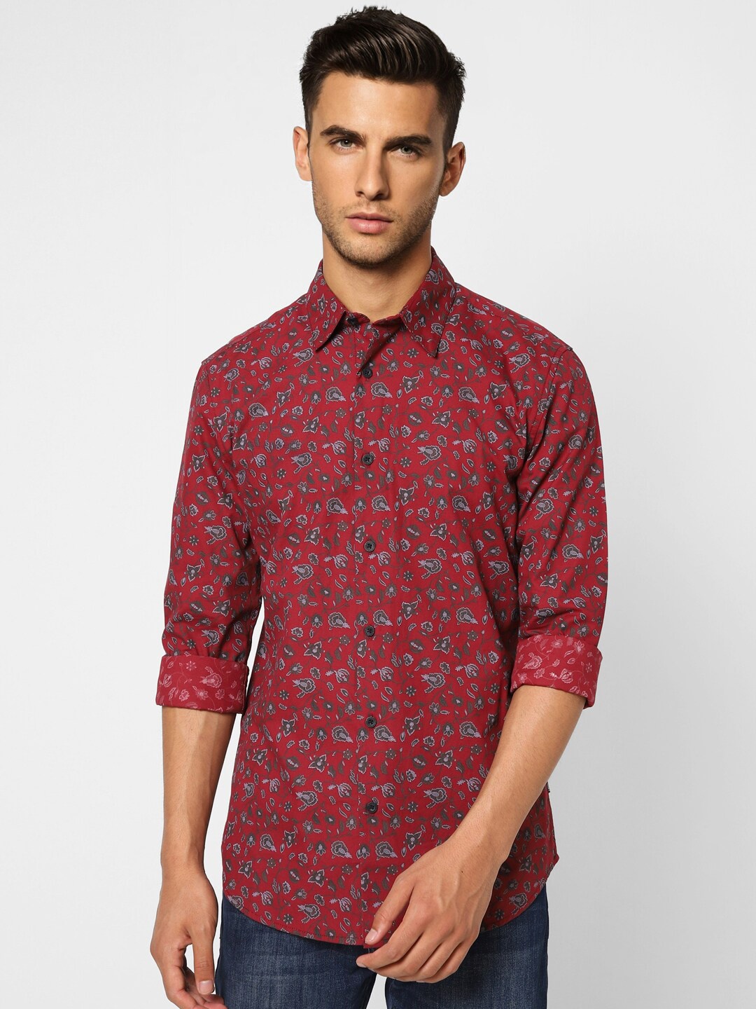 

Jack & Jones Men Floral Printed Cotton Casual Shirt, Maroon