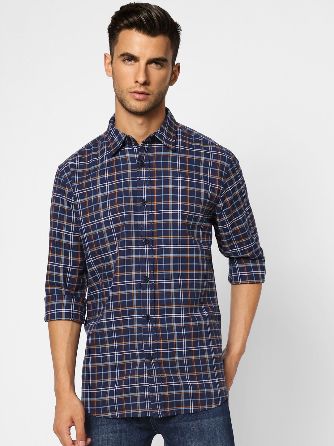 

Jack & Jones Men Blue Checked Cotton Casual Shirt