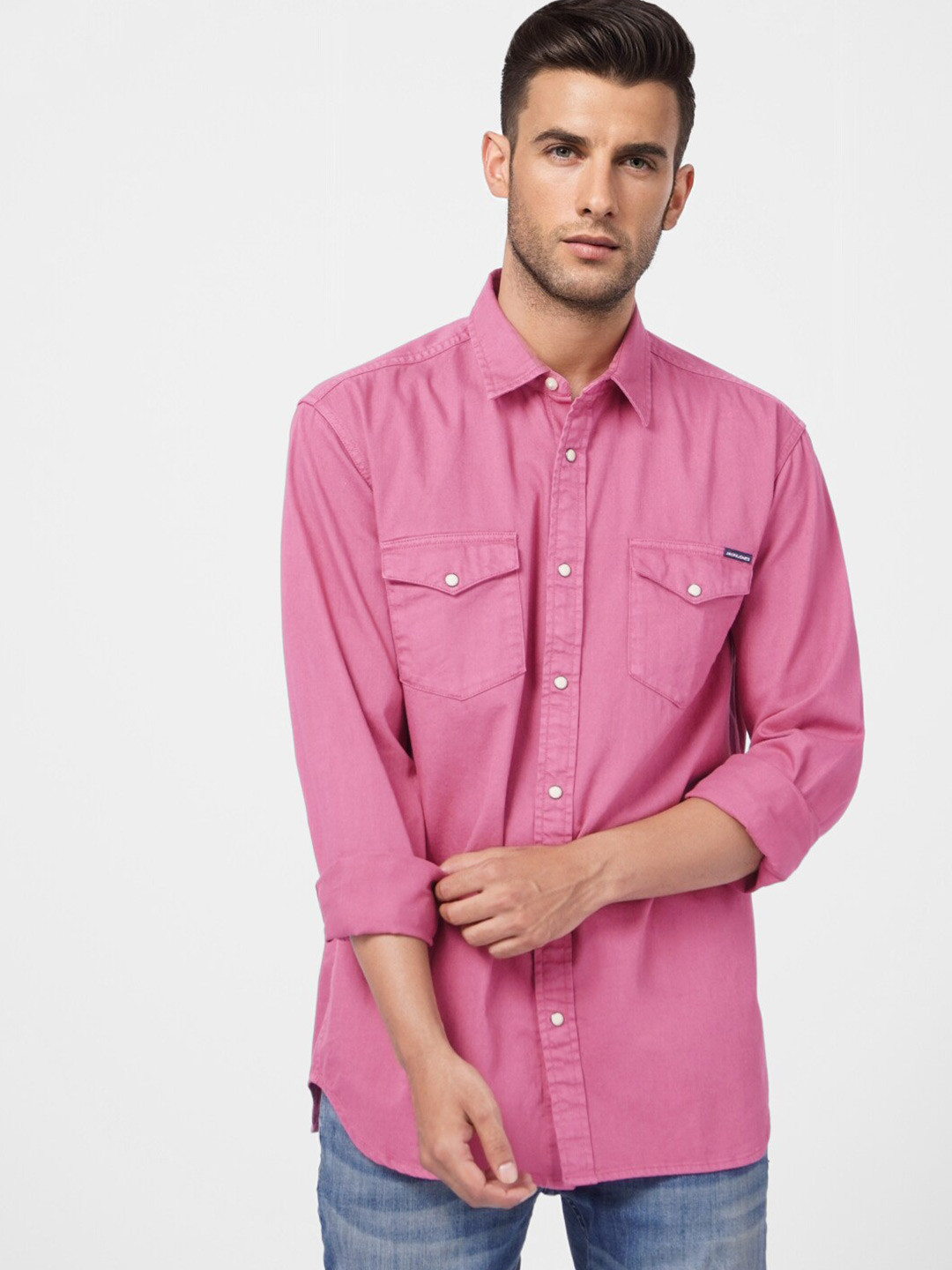 

Jack & Jones Men Pink Casual Cotton Shirt