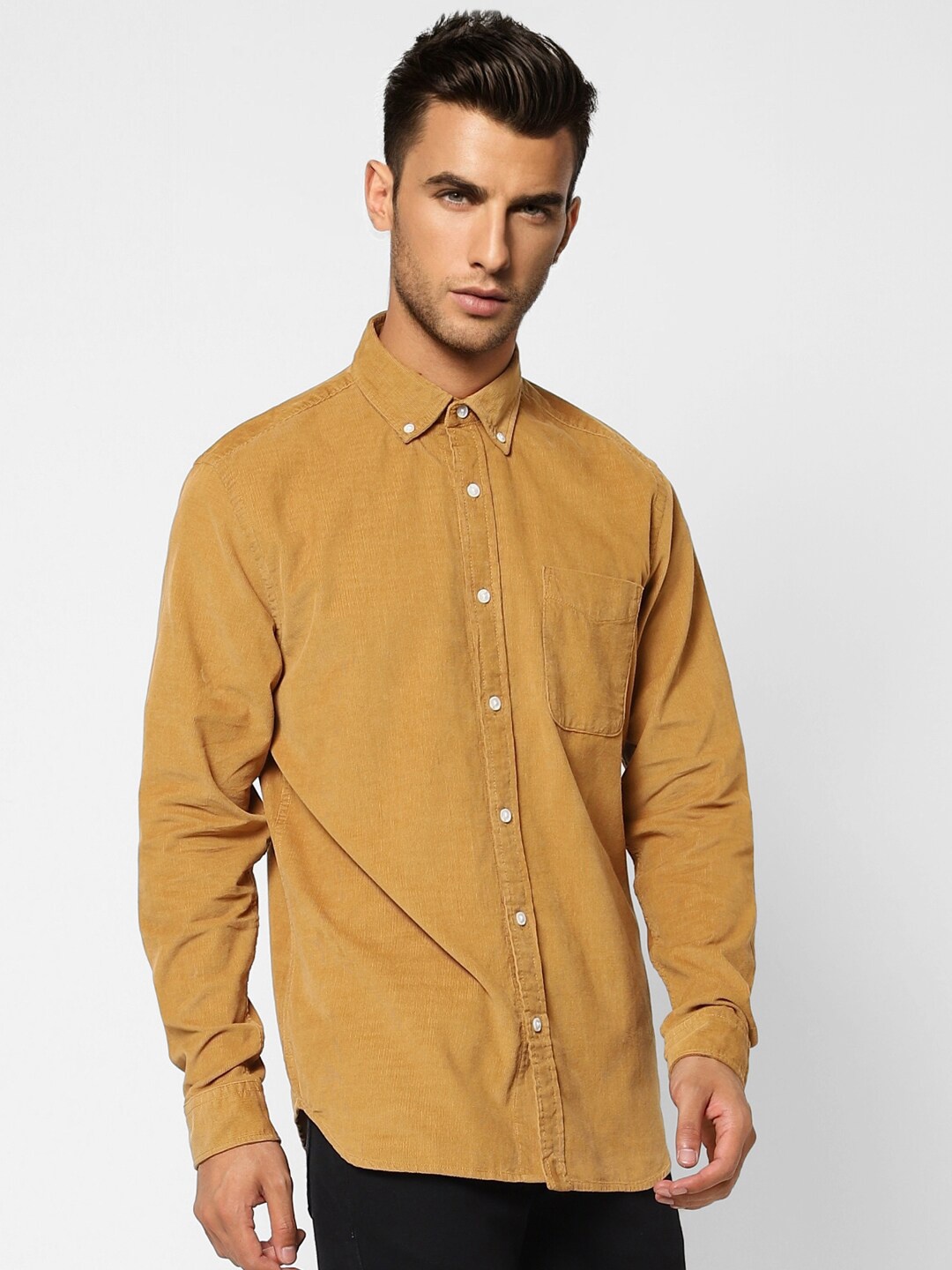 

Jack & Jones Men Mustard Cotton Casual Shirt