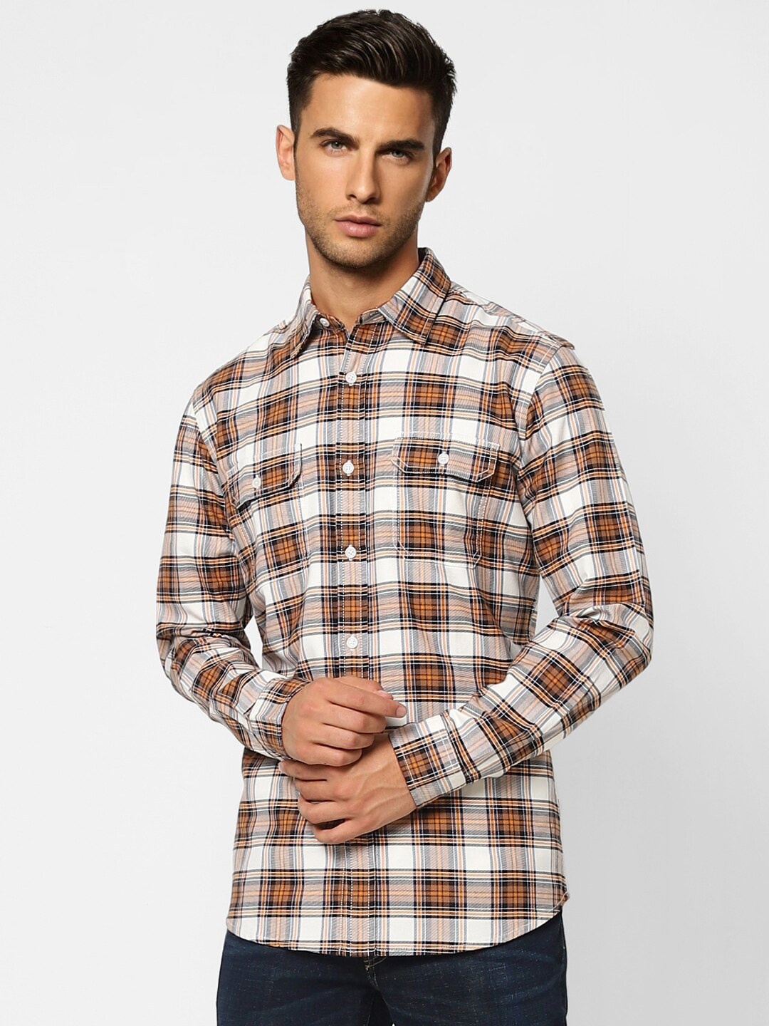 

Jack & Jones Men Yellow Tartan Checks Cotton Casual Shirt
