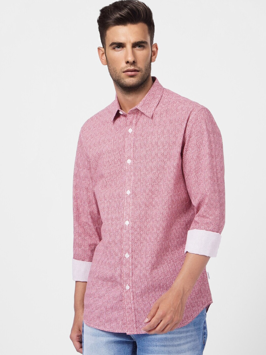 

Jack & Jones Men Micro Checks Casual Cotton Shirt, Pink