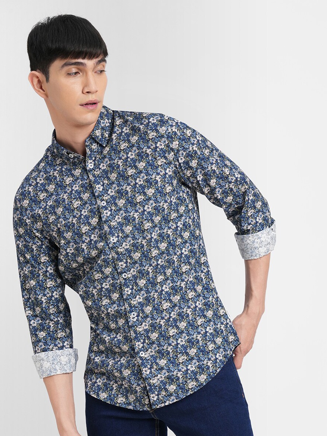 

Jack & Jones Men Slim Fit Floral Printed Cotton Casual Shirt, Blue