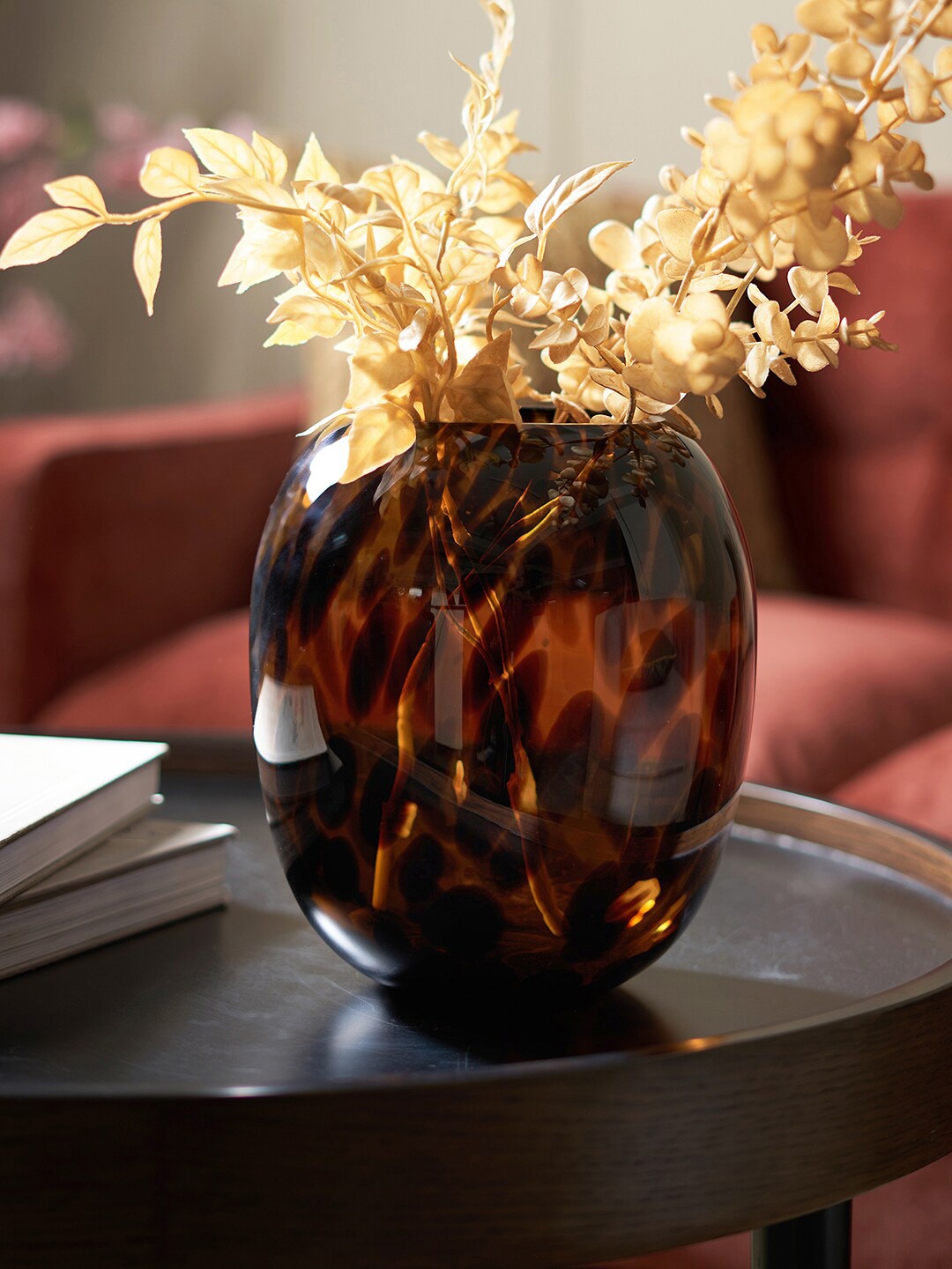 

Pure Home and Living Brown Leopard Printed Round Cylindrical Glass Vase