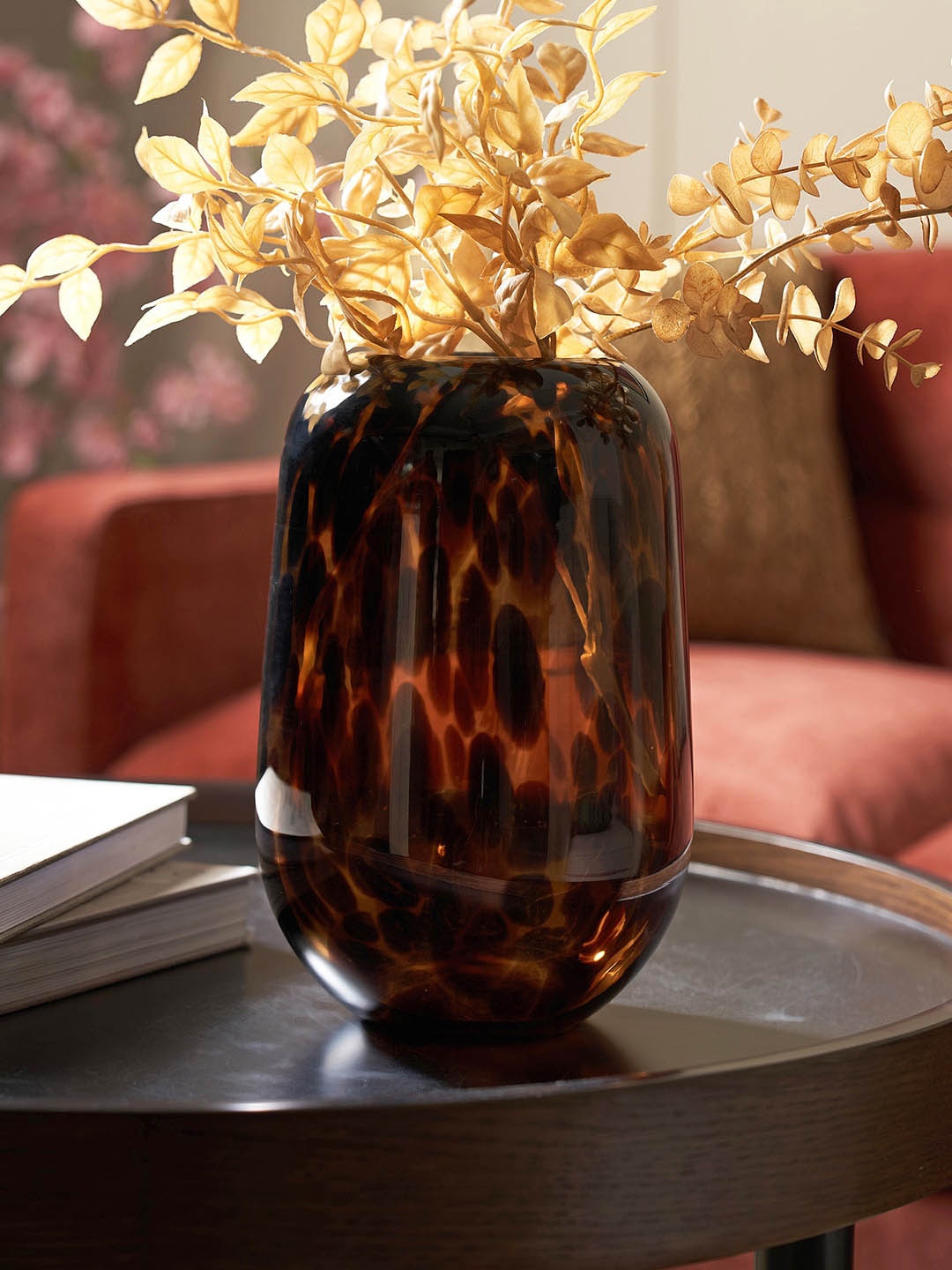 

Pure Home and Living Brown & Gold-Toned Leopard Print Cylindrical Glass Vase