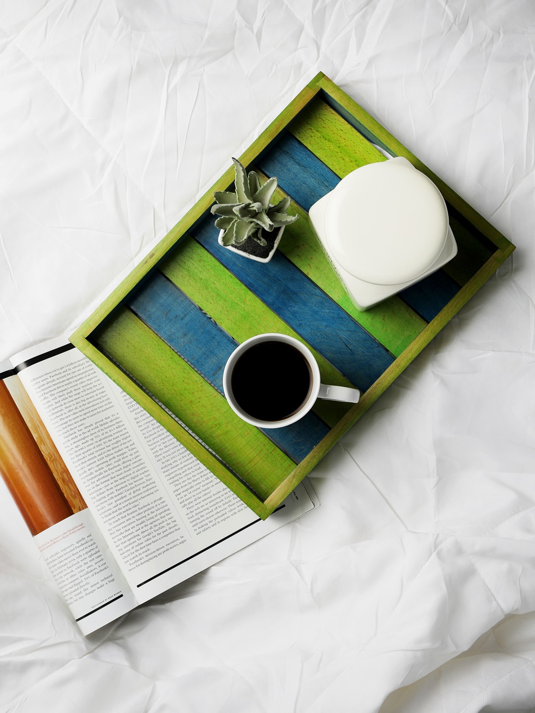 

VarEesha Blue & Green Striped Sheesham Wood Serving Tray