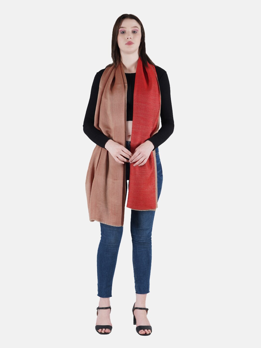 

MUFFLY Women Red & Beige Pure Wool Stole