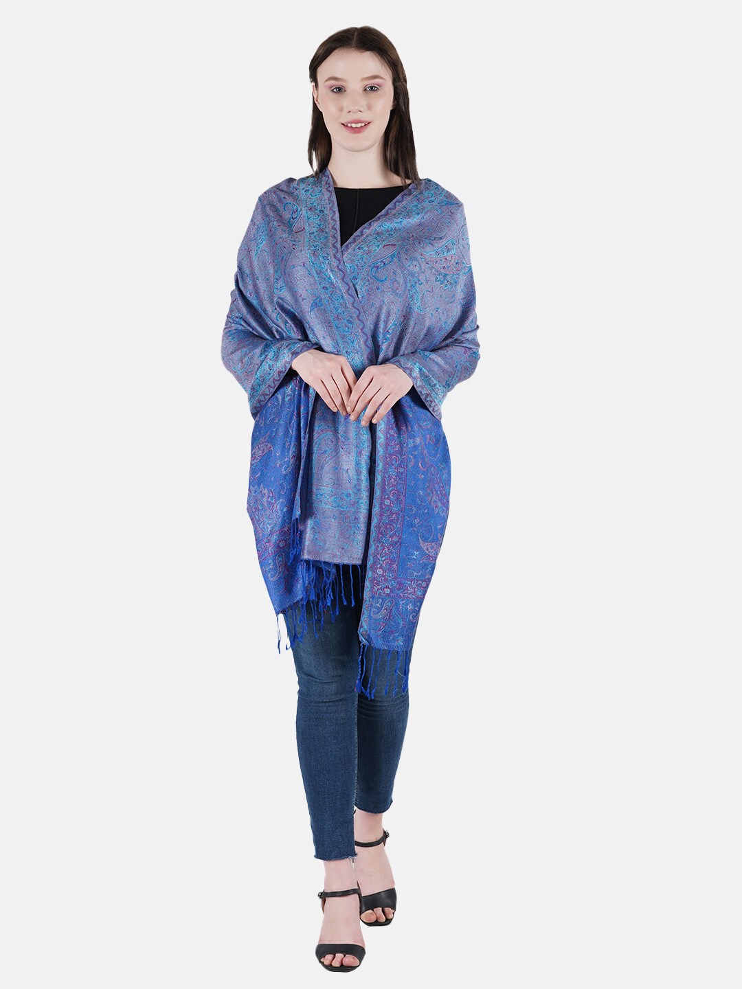 

MUFFLY Women Blue Printed Silk Stole