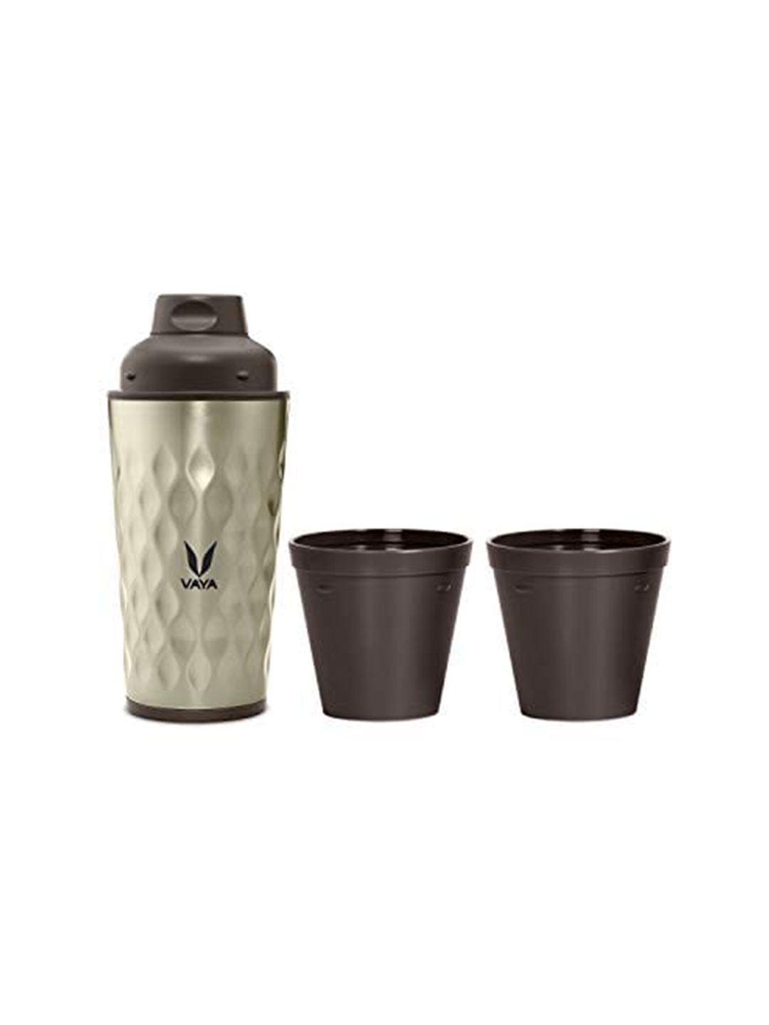

Vaya Textured Stainless Steel Water Bottle With Gulper Lid & 2 Cups 600ml, Silver