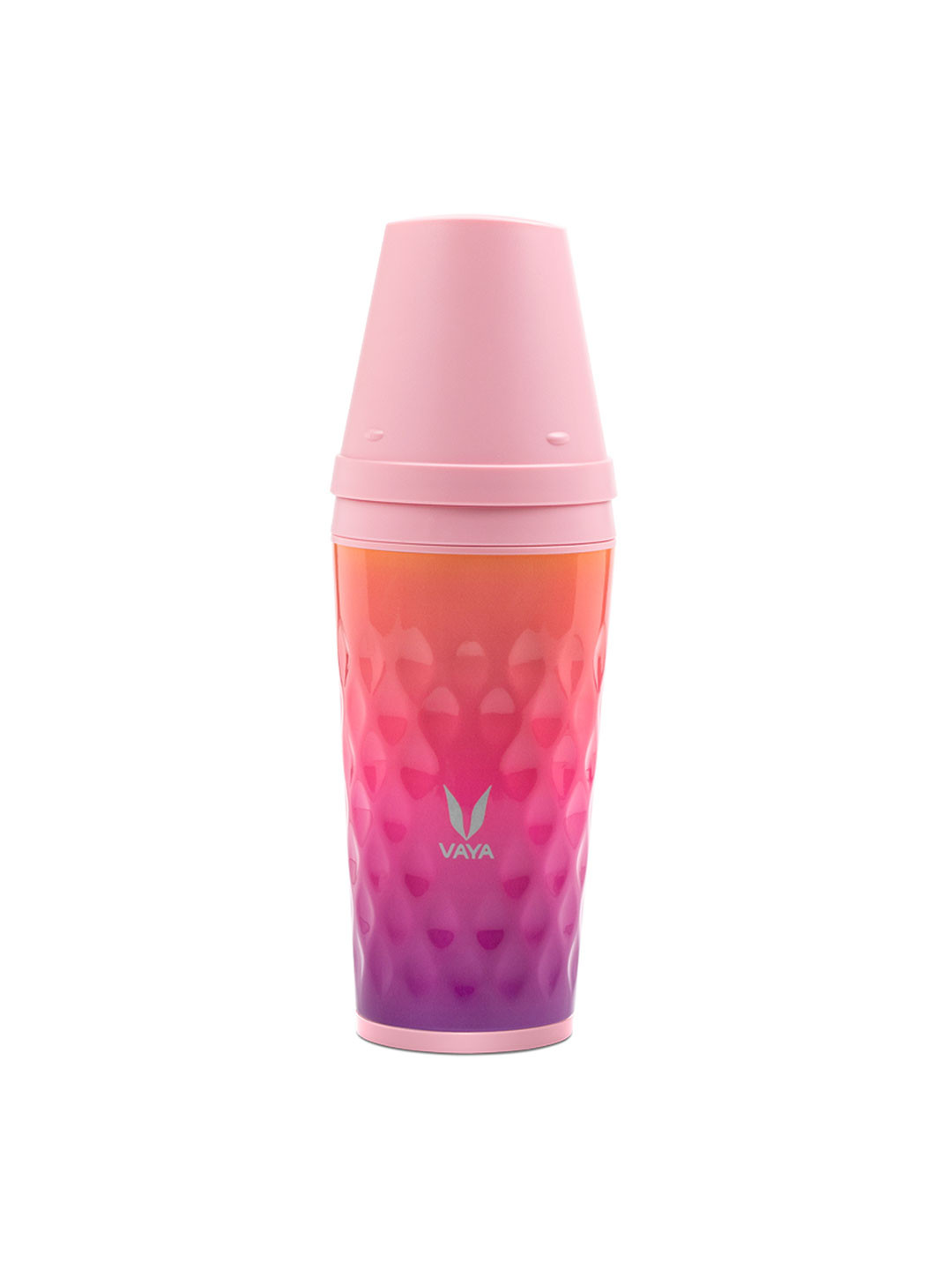 

Vaya Pink Textured Stainless Steel Water Bottle With Two Cups 600 ml