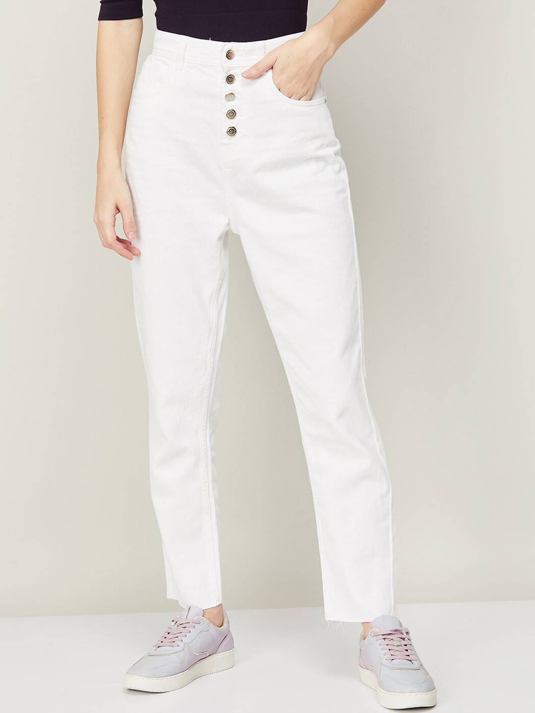 

Fame Forever by Lifestyle Women White Straight Fit High-Rise Pure Cotton Jeans