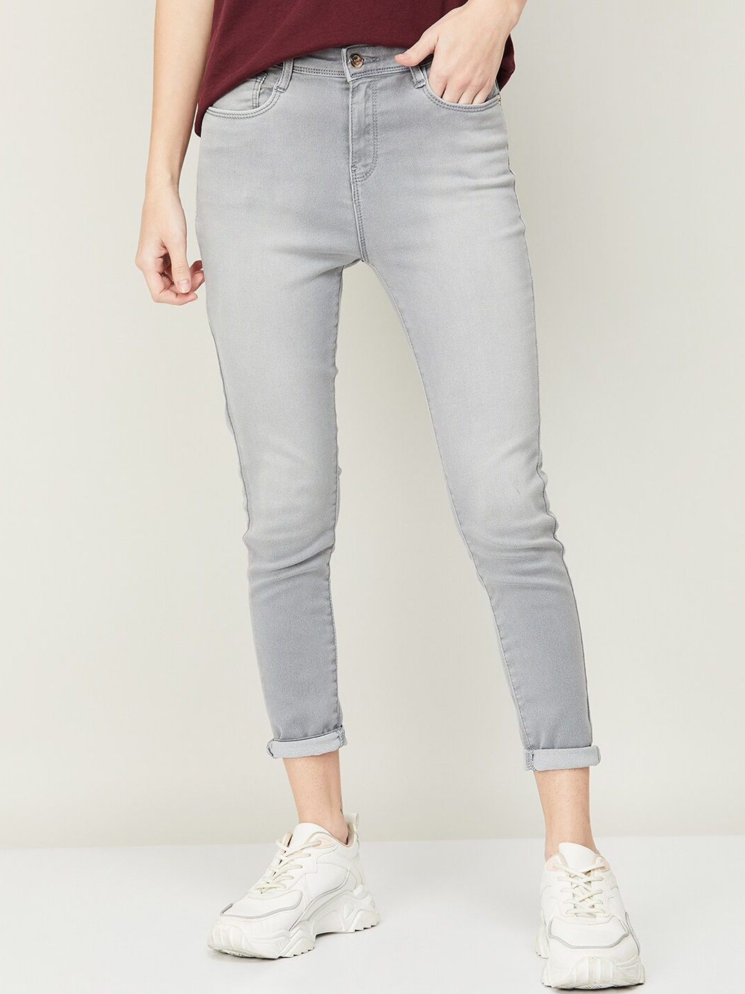 

Fame Forever by Lifestyle Women Grey Skinny Fit High-Rise Light Fade Cotton Jeans