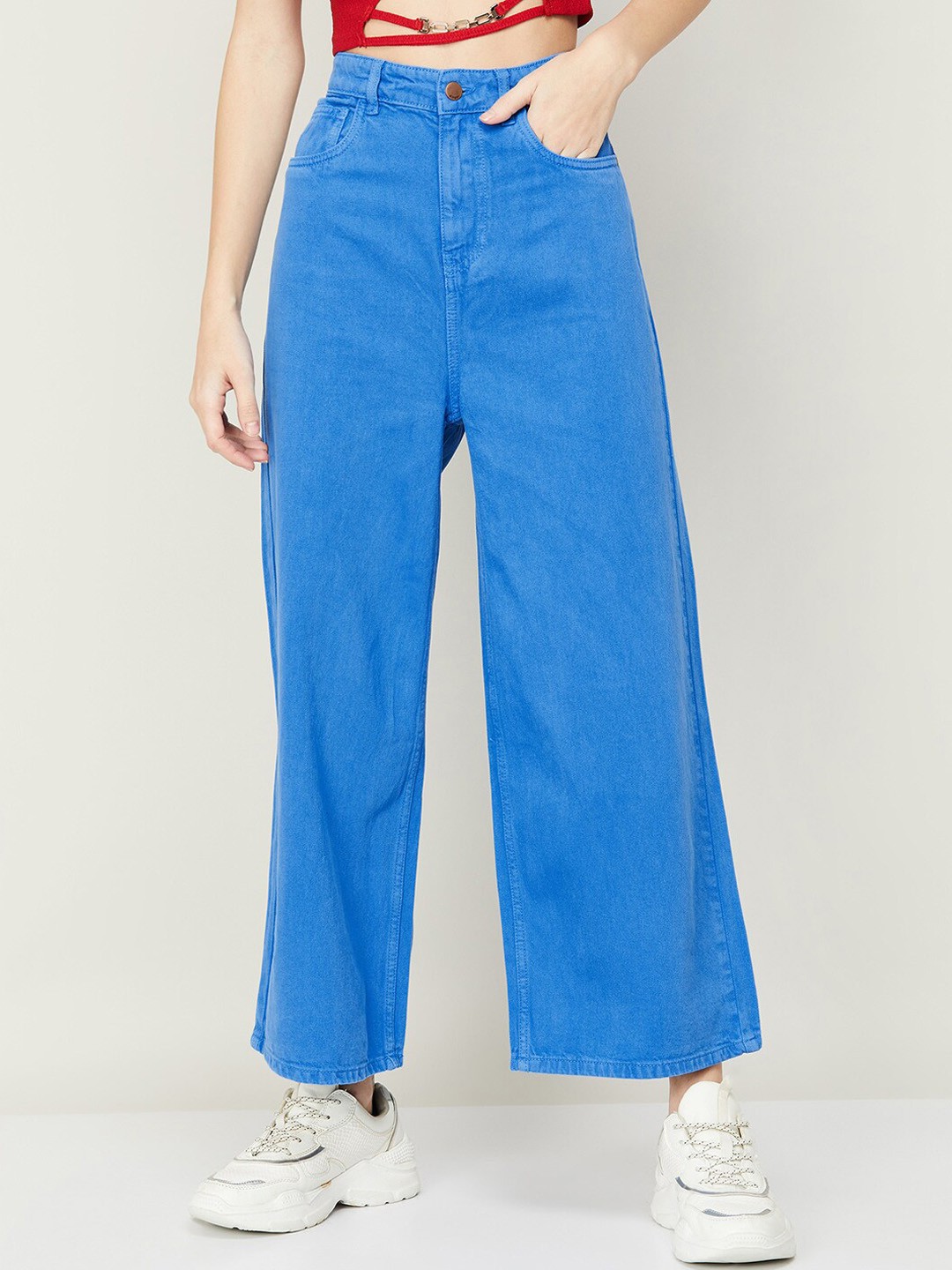 

Ginger by Lifestyle Women Blue Flared High-Rise Cotton Jeans