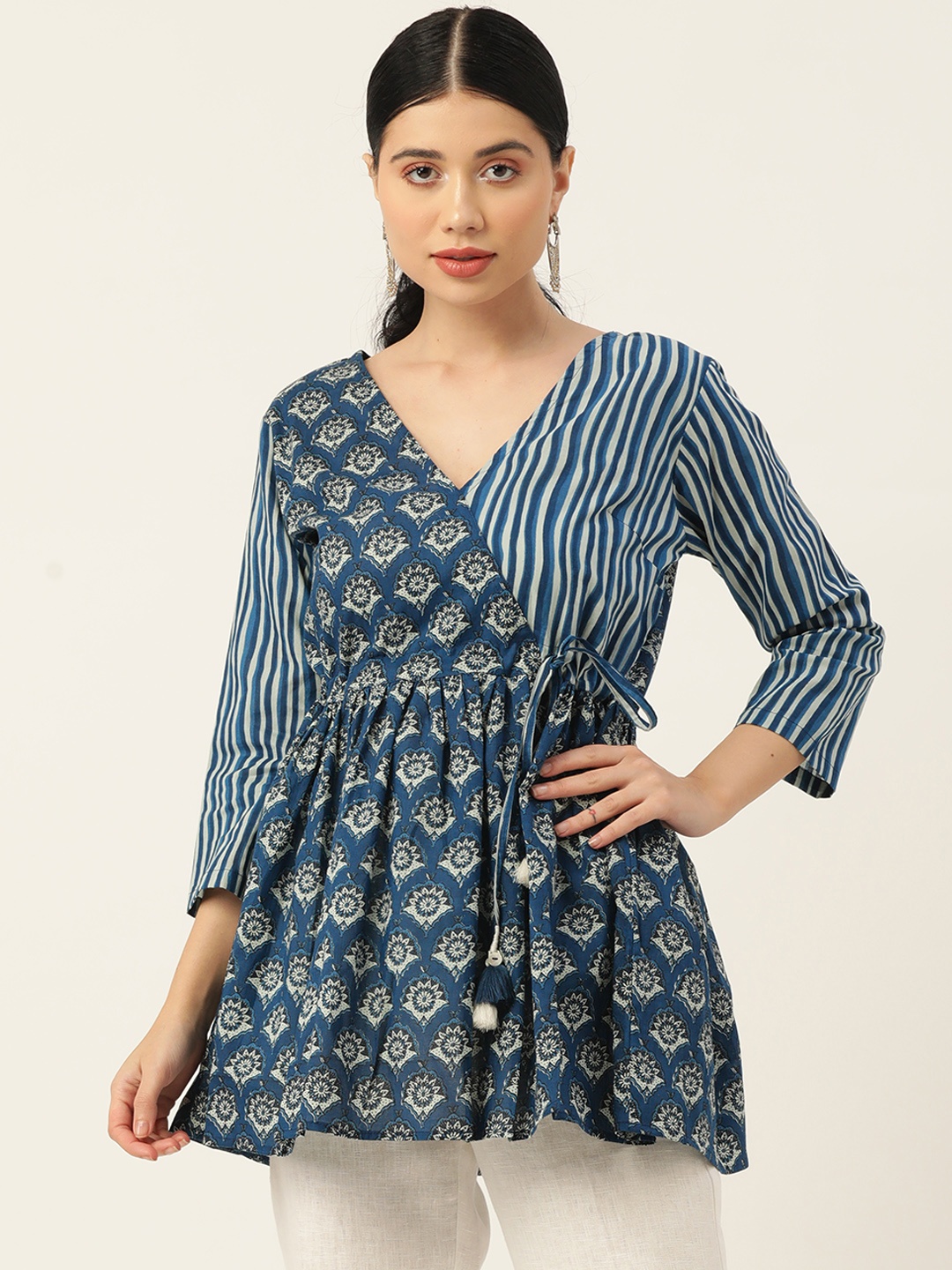 

Jaipur Morni Women Blue Ethnic Motifs Printed Wrap Top