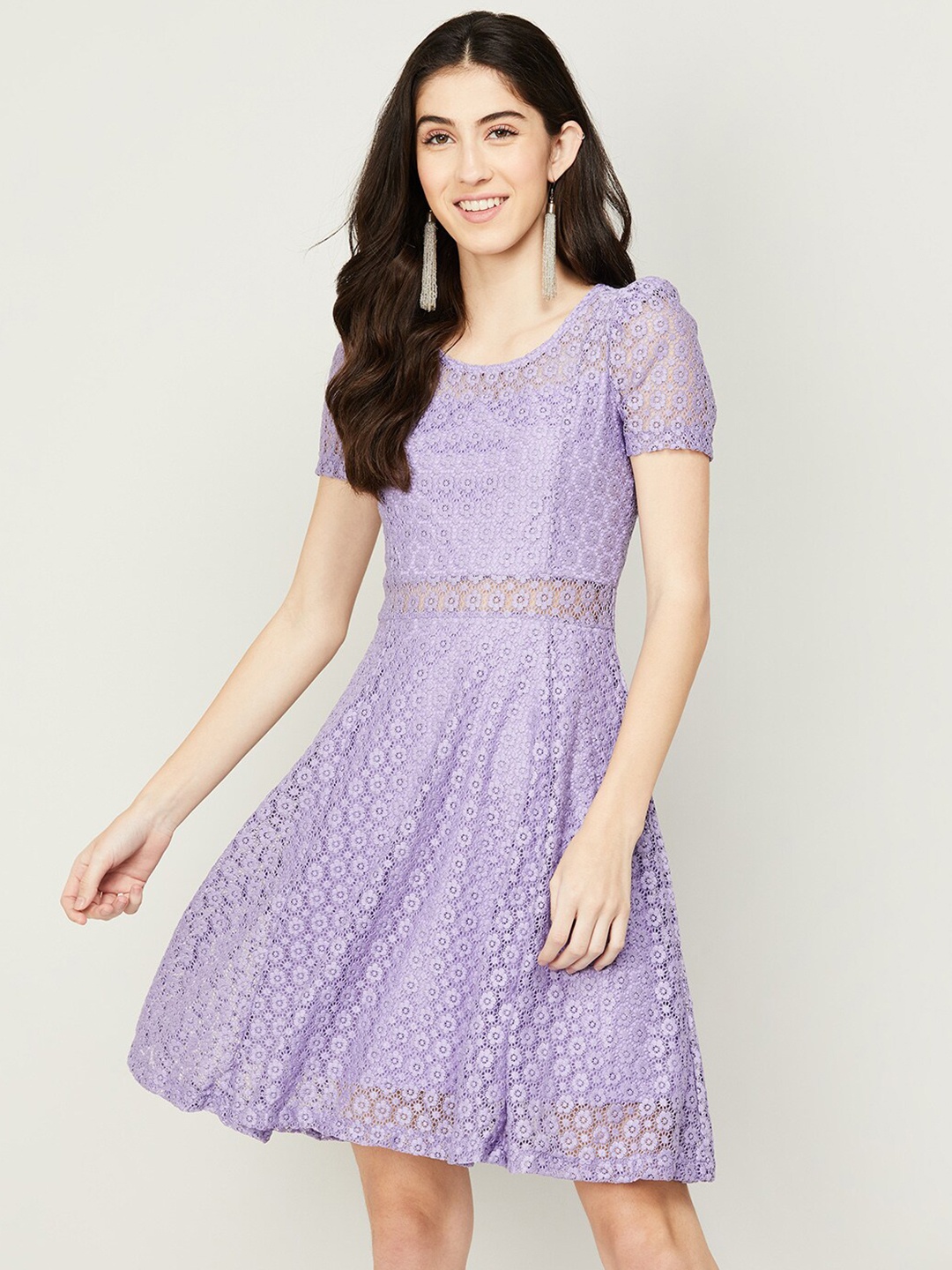 

CODE by Lifestyle Women Lavender Lace Fit & Flare Cotton Dress