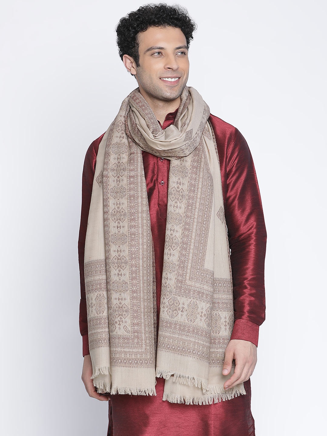 

SHINGORA Men Beige Woven Designed Wool Shawl