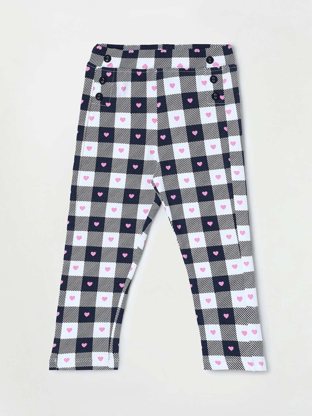 

Juniors by Lifestyle Girls Blue & White Checks Printed Cotton Leggings, Navy blue