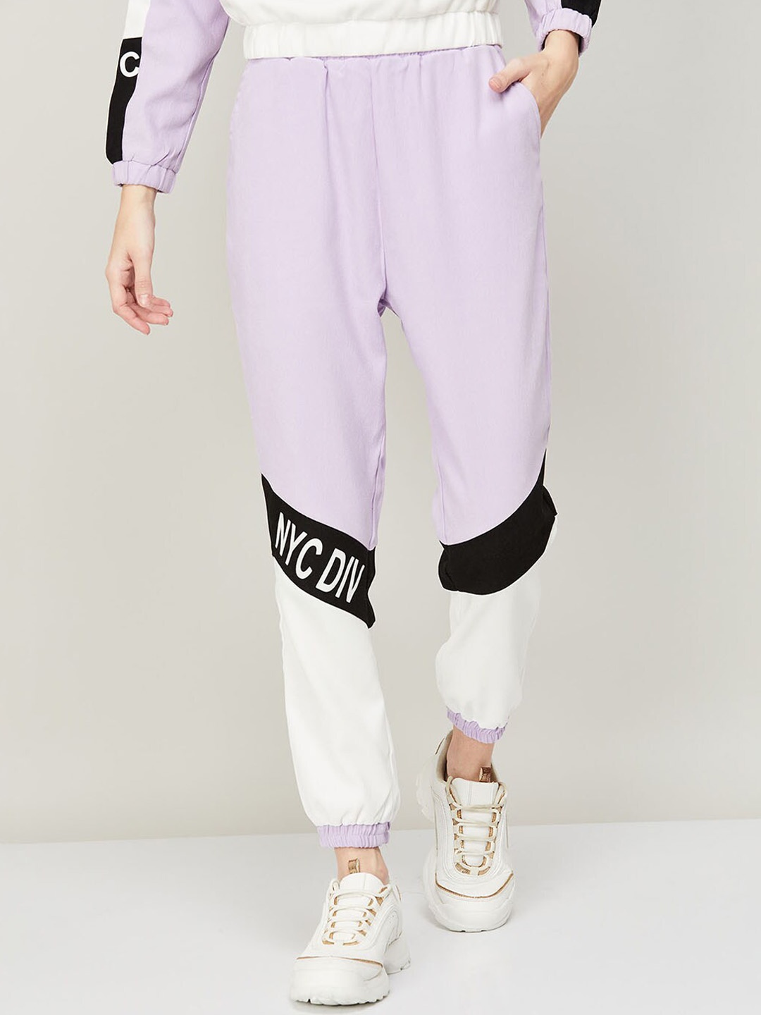 

Ginger by Lifestyle Women Purple Colourblocked Cotton Joggers