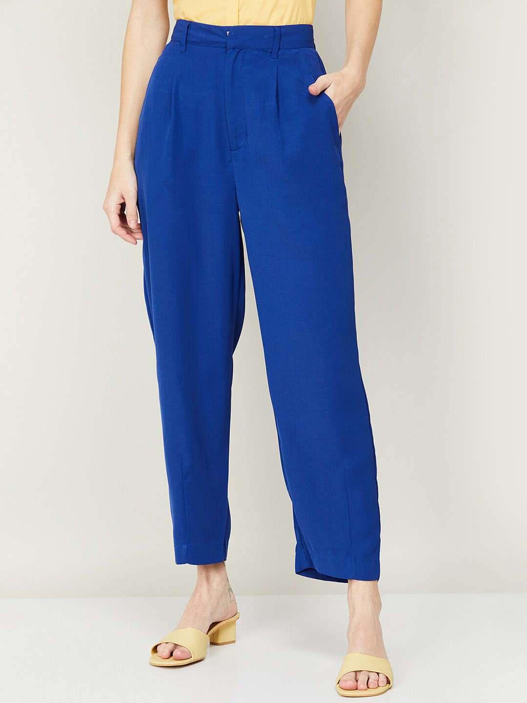 

Ginger by Lifestyle Women Blue High-Rise Pleated Trousers