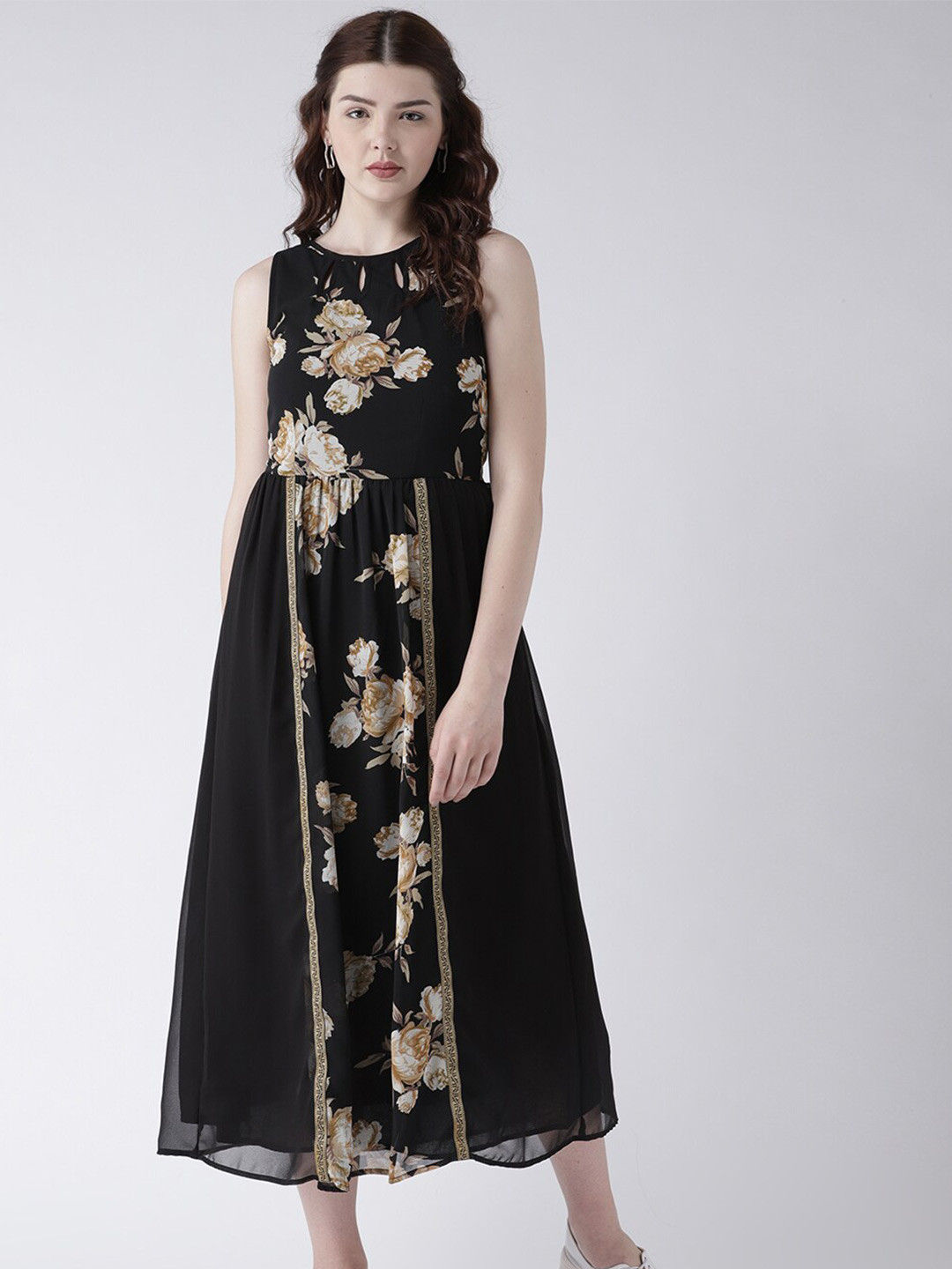 

DODO & MOA Women Black Floral Georgette Maxi Midi Dress