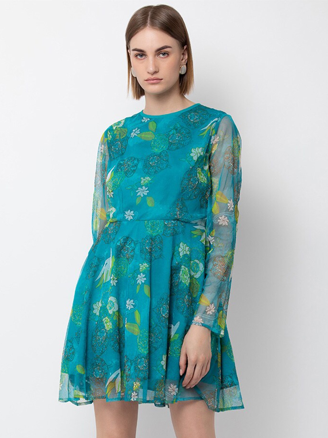 

DODO & MOA Women Blue Floral Printed Crepe Dress