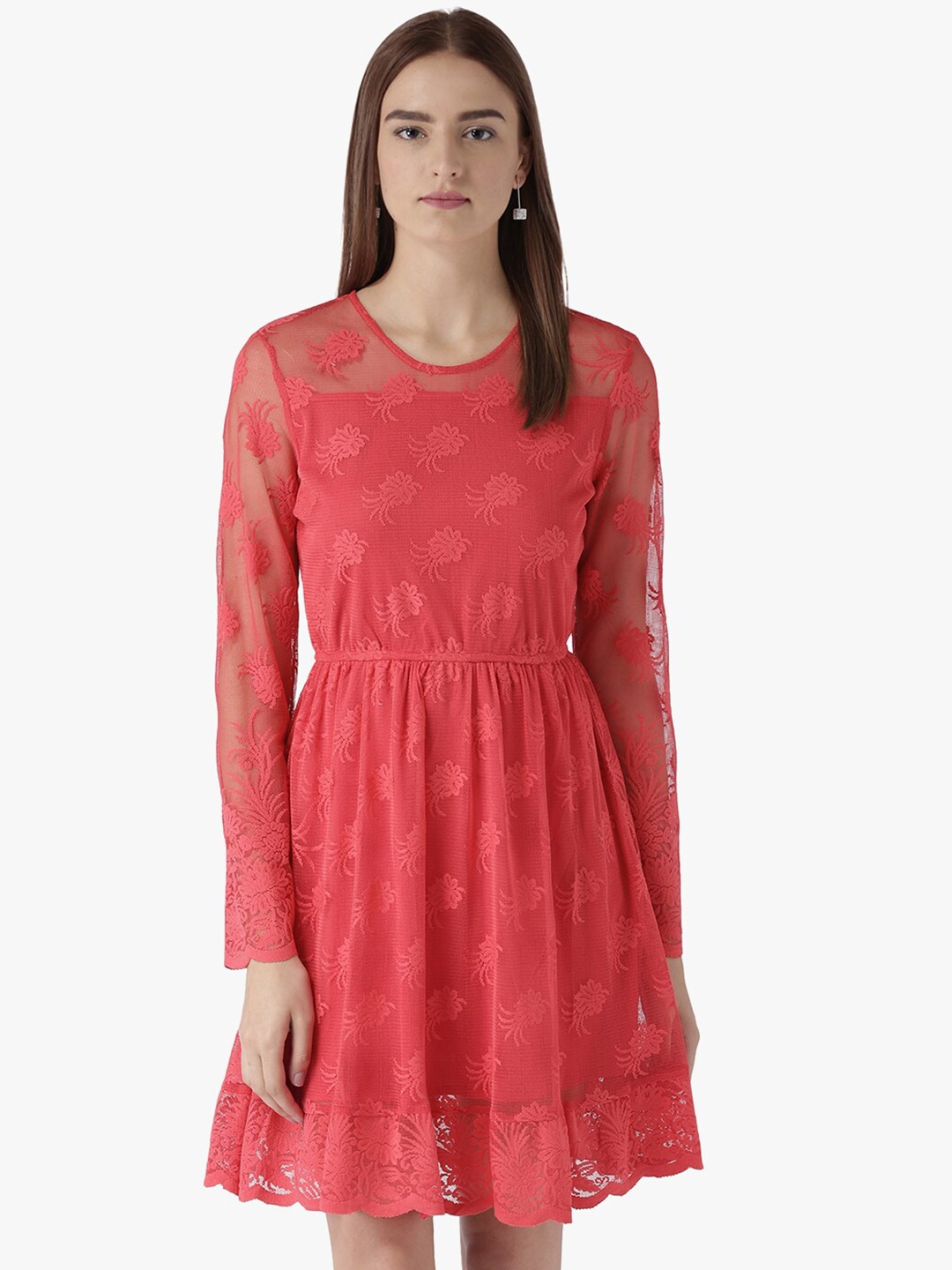 

DODO & MOA Self Design Fit and Flare Lace Dress, Coral
