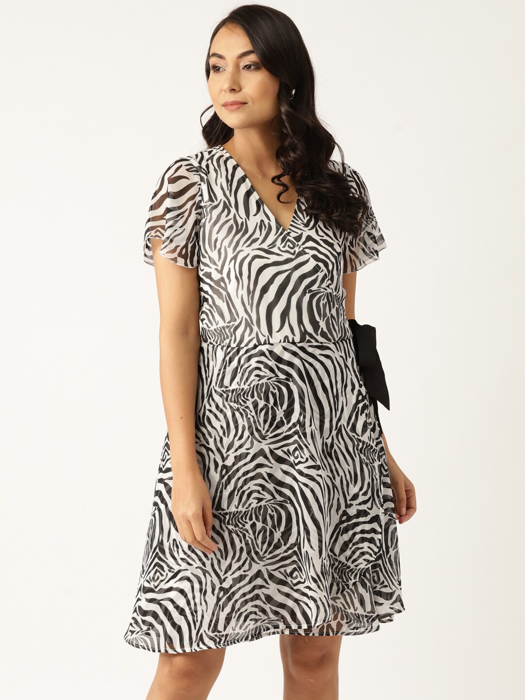 

DODO & MOA White Animal Chiffon A-Line Dress