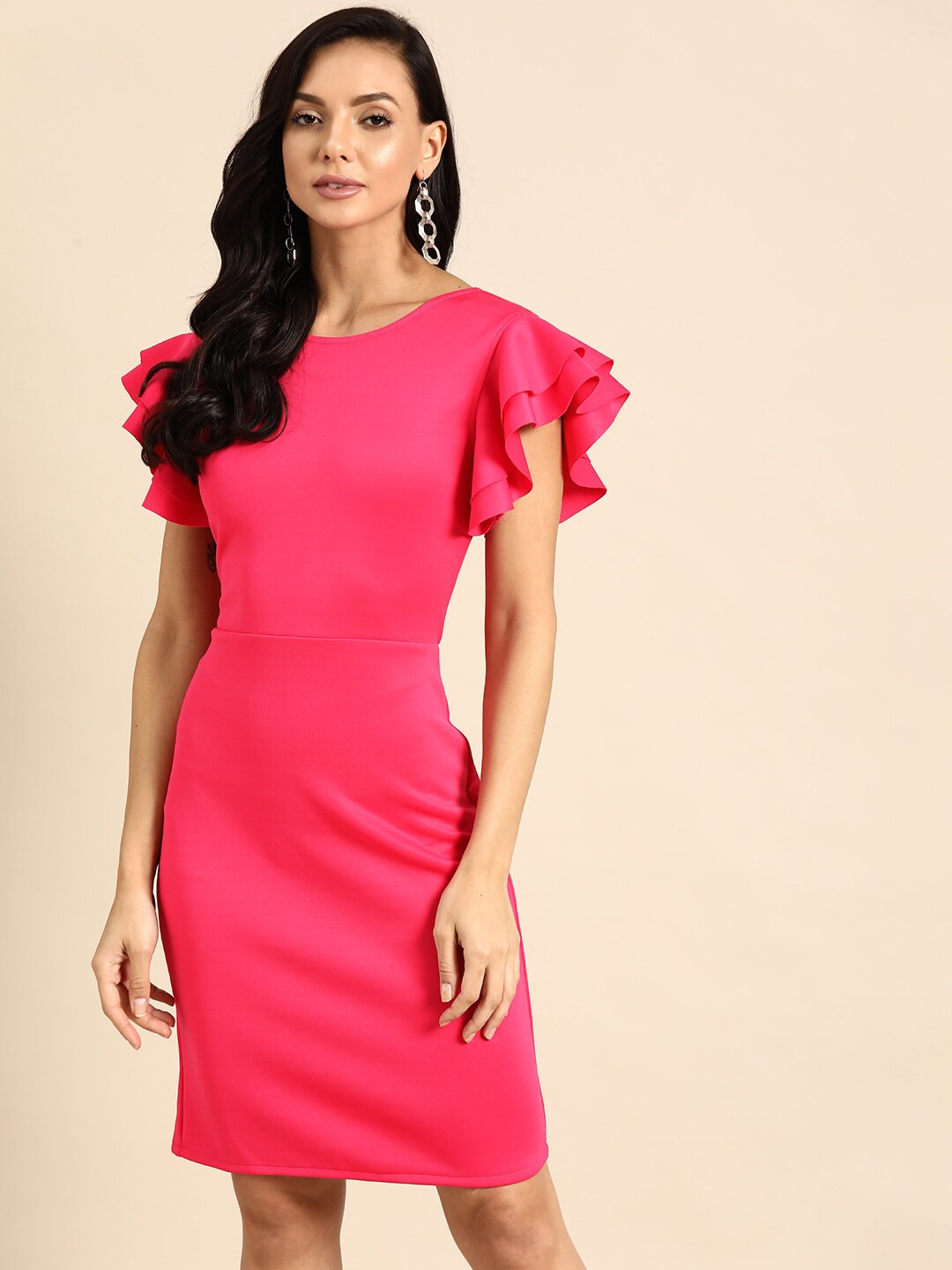 

DODO & MOA Fuchsia Solid Scuba Sheath Dress