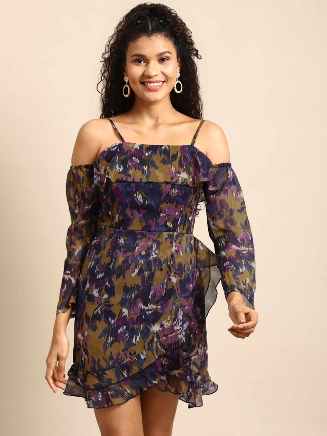 

DODO & MOA Blue & Green Floral Georgette A-Line Mini Dress