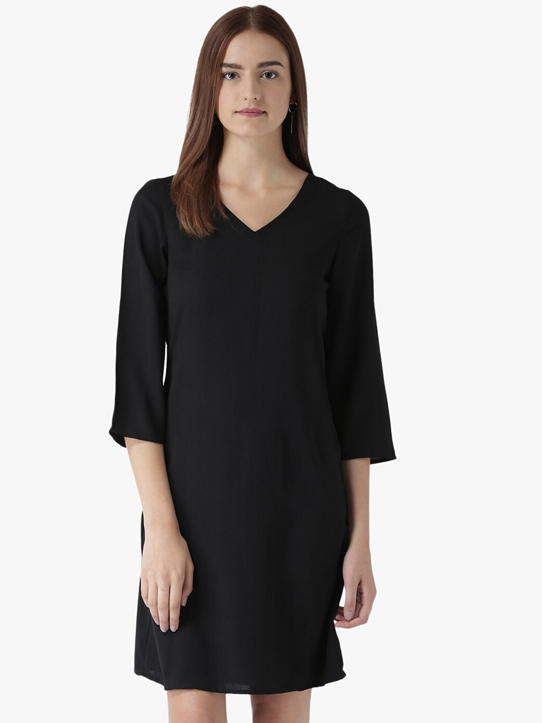 

DODO & MOA Black Solid Chiffon A-Line Dress