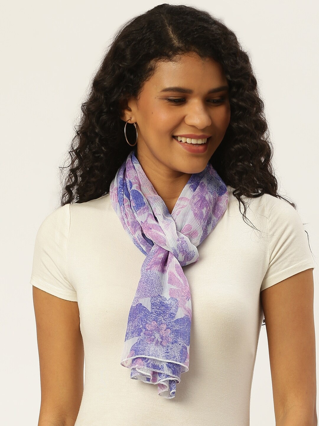 

Trend Arrest Women Purple & White Printed Scarf