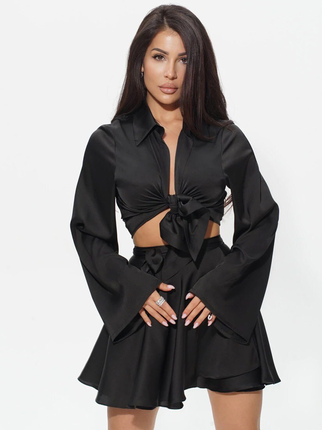

KHUSHBOO AND PANKAJ Women Black Solid Co-Ords Set