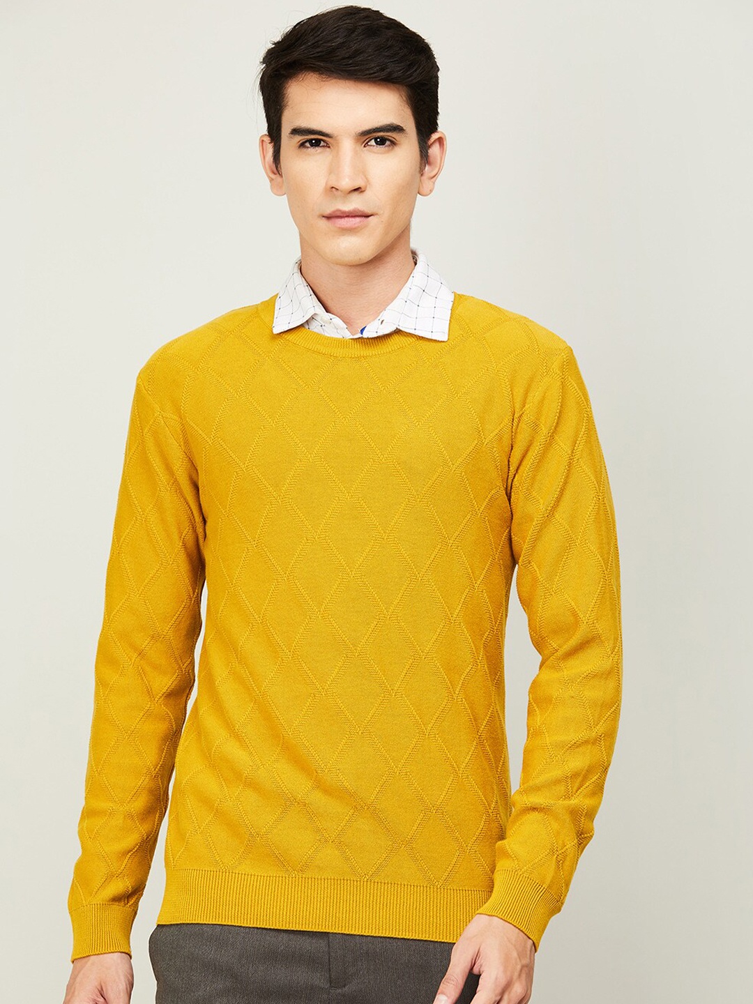 

CODE by Lifestyle Men Mustard Yellow Acrylic Pullover Sweater