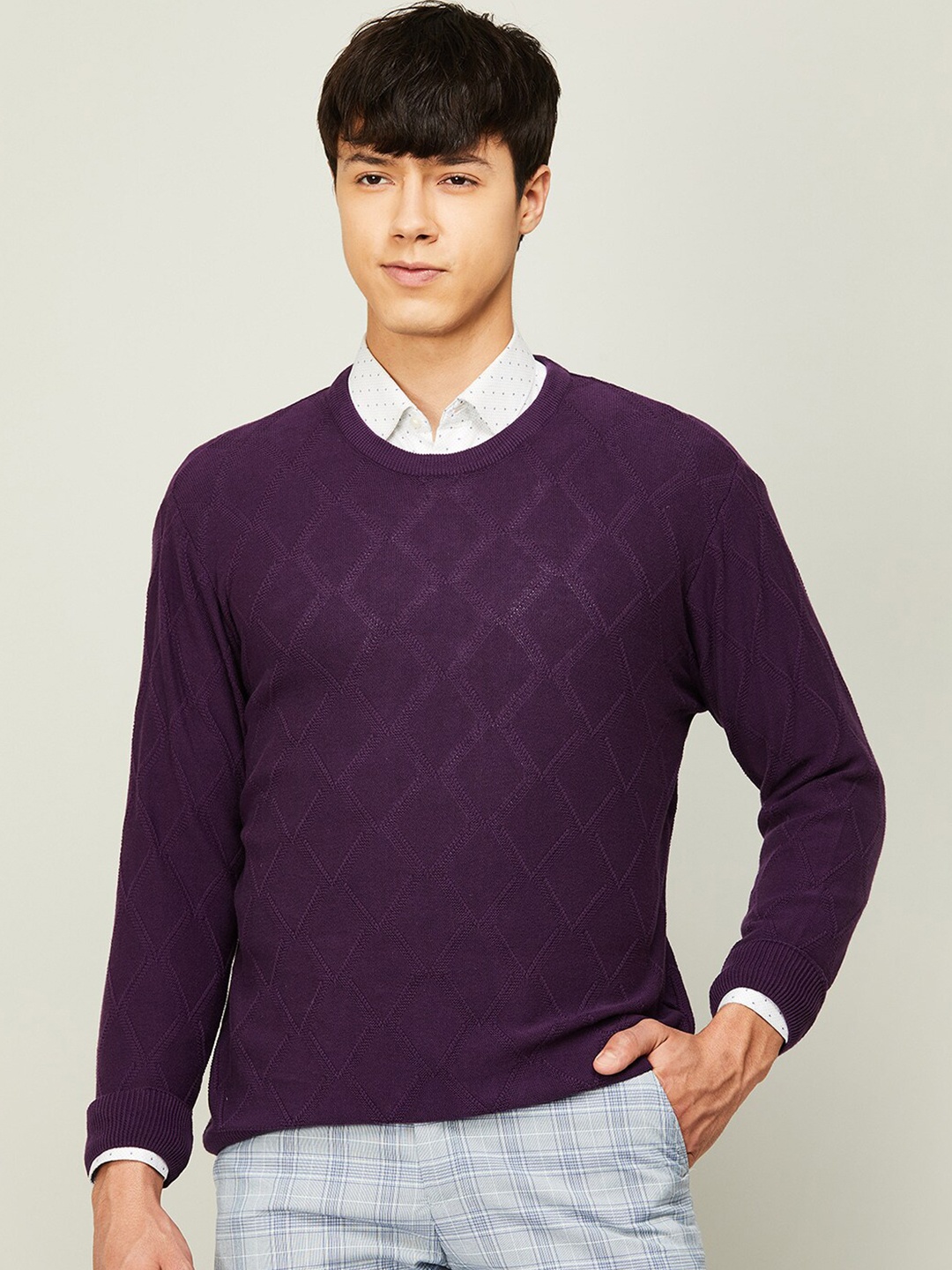

CODE by Lifestyle Men Purple Acrylic Pullover Sweater