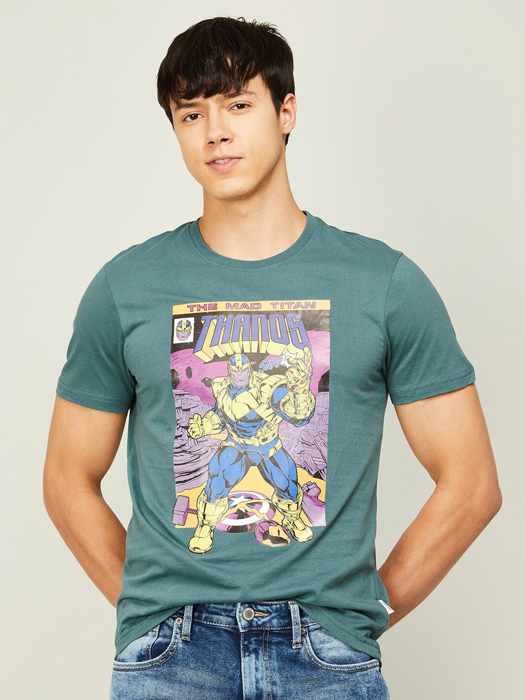 

Fame Forever by Lifestyle Men Green Printed Slim Fit Cotton T-shirt