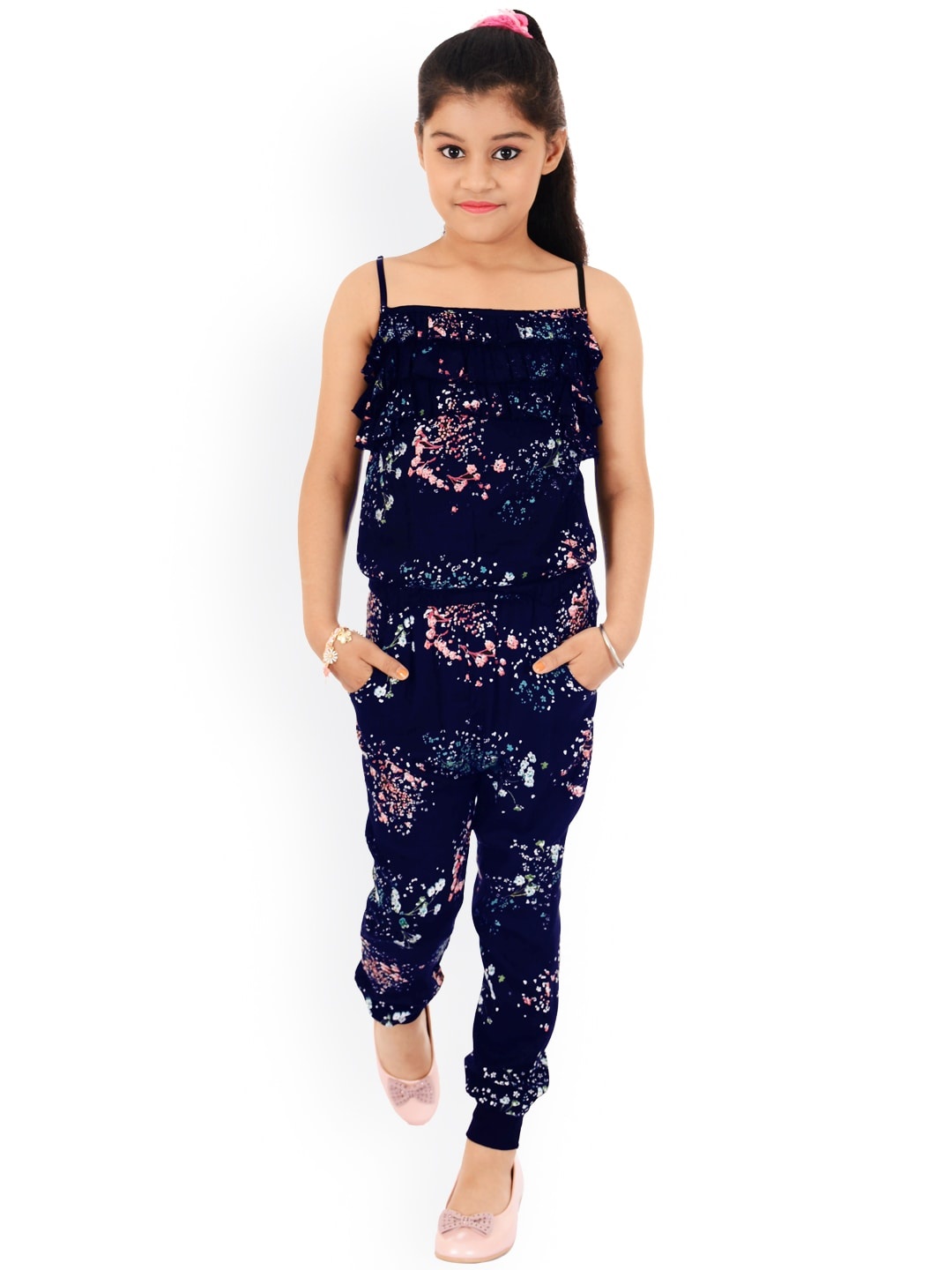 

Naughty Ninos Girls Navy Blue Floral Print Jumpsuit