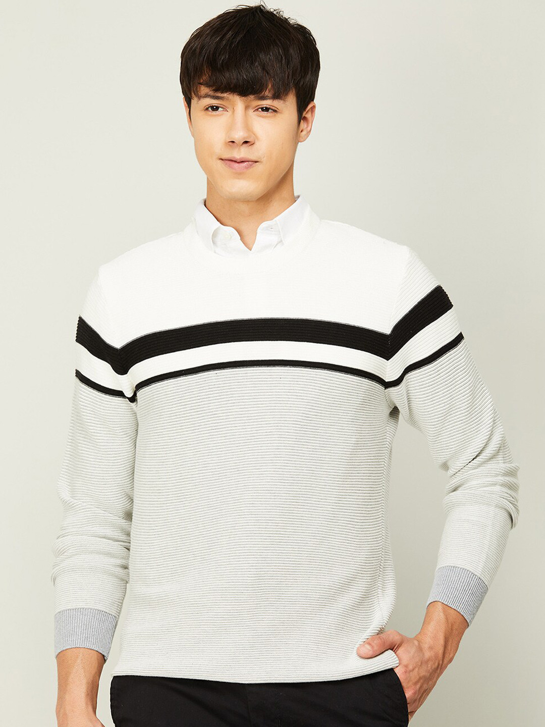 

CODE by Lifestyle Men Grey Striped Cotton Sweatshirt