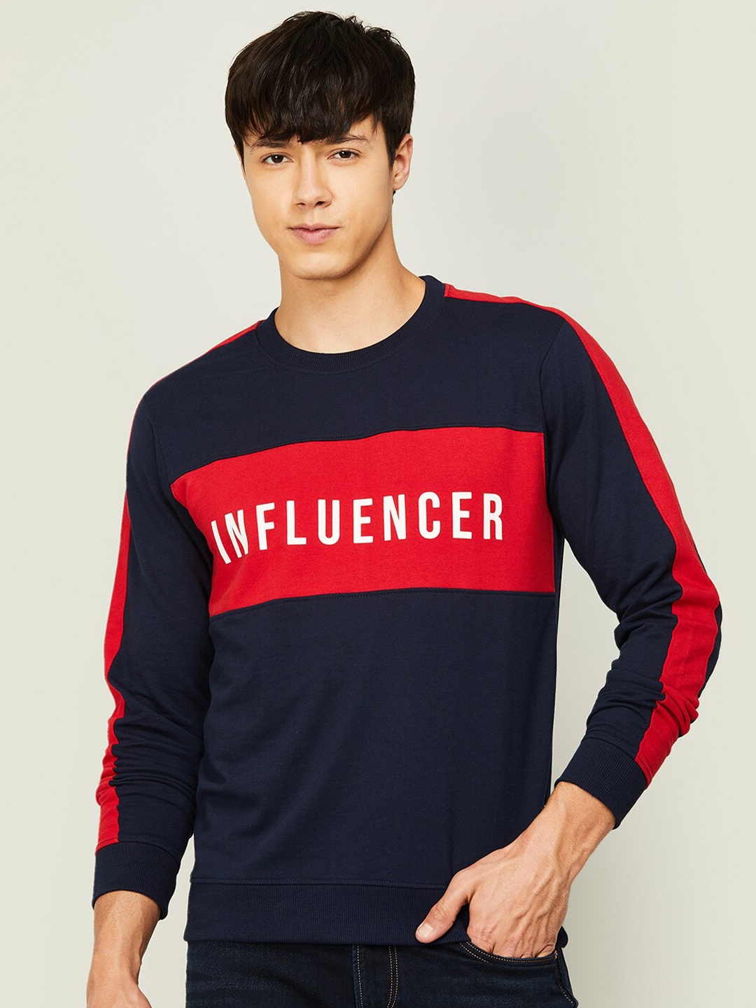 

Fame Forever by Lifestyle Cotton Colourblocked Sweatshirt, Navy blue