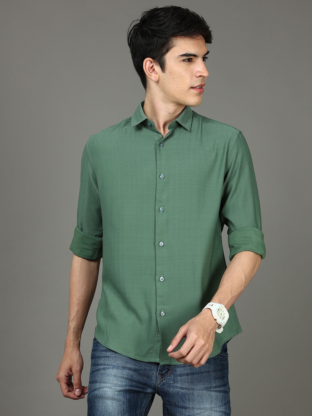 

Bushirt Men Green Classic Cotton Casual Shirt