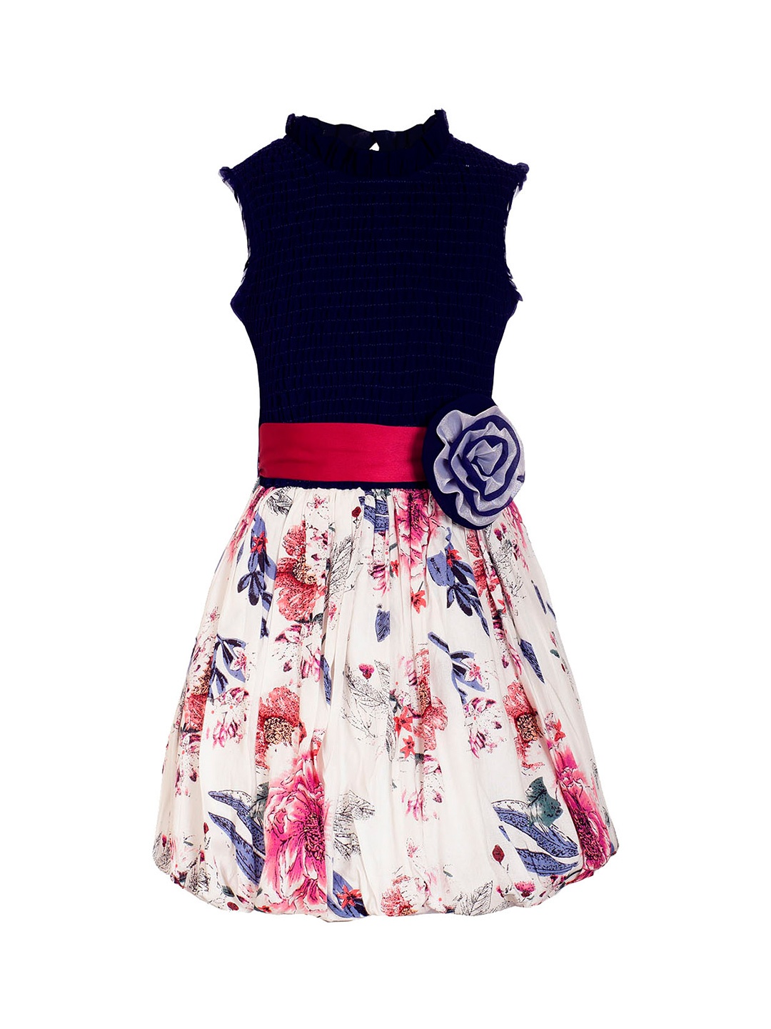 

Naughty Ninos Girls Navy Blue & off-White Floral Printed Fit and Flare Dress