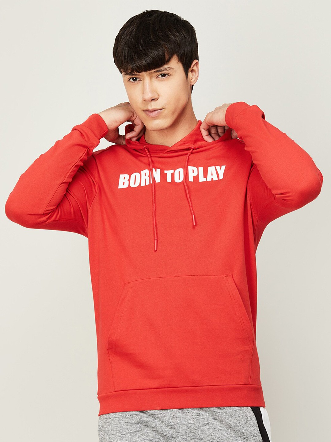 

Kappa Men Red Printed Hooded Cotton Sweatshirt