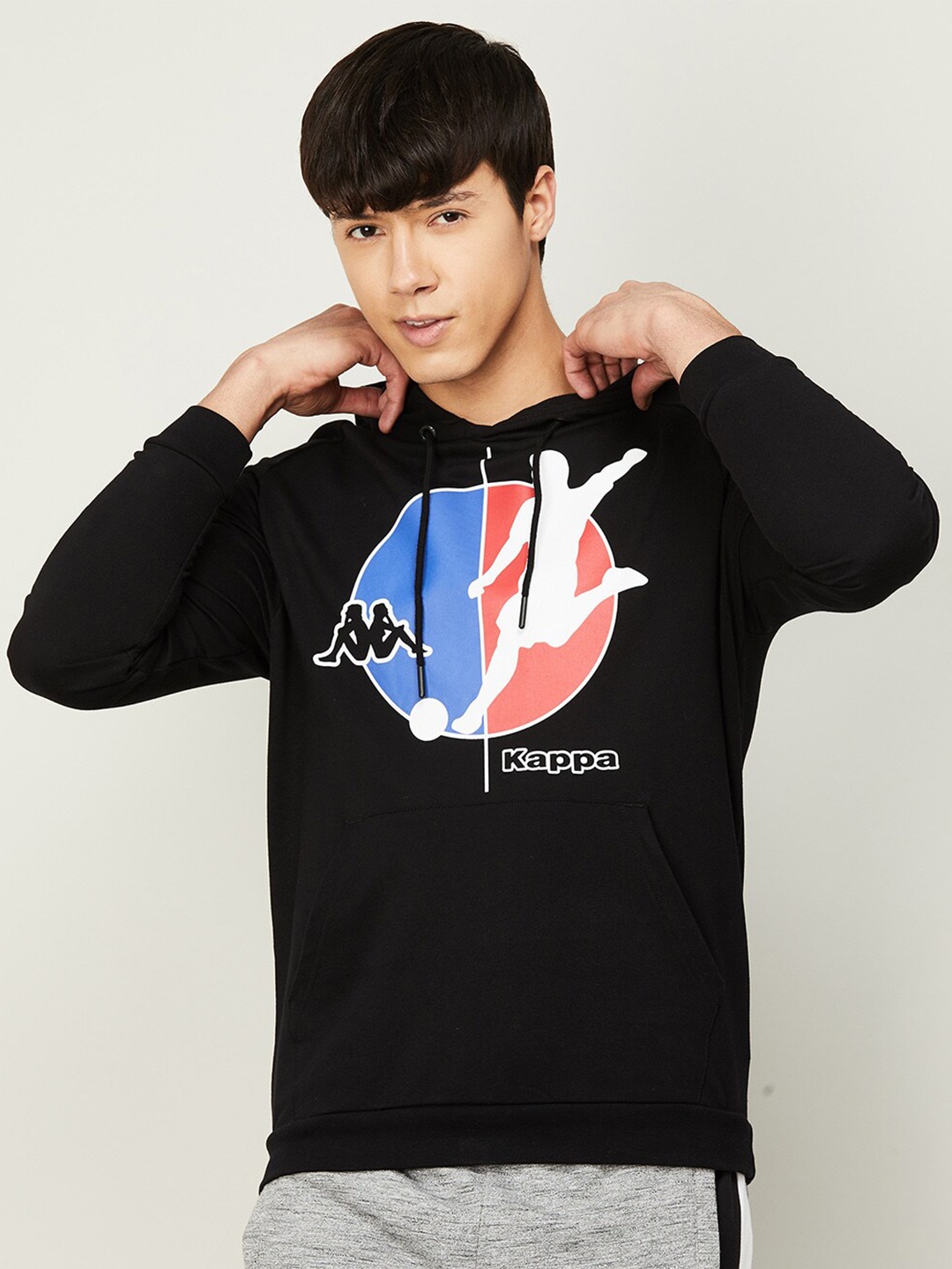 

Kappa Men Black Printed Hooded Sweatshirt
