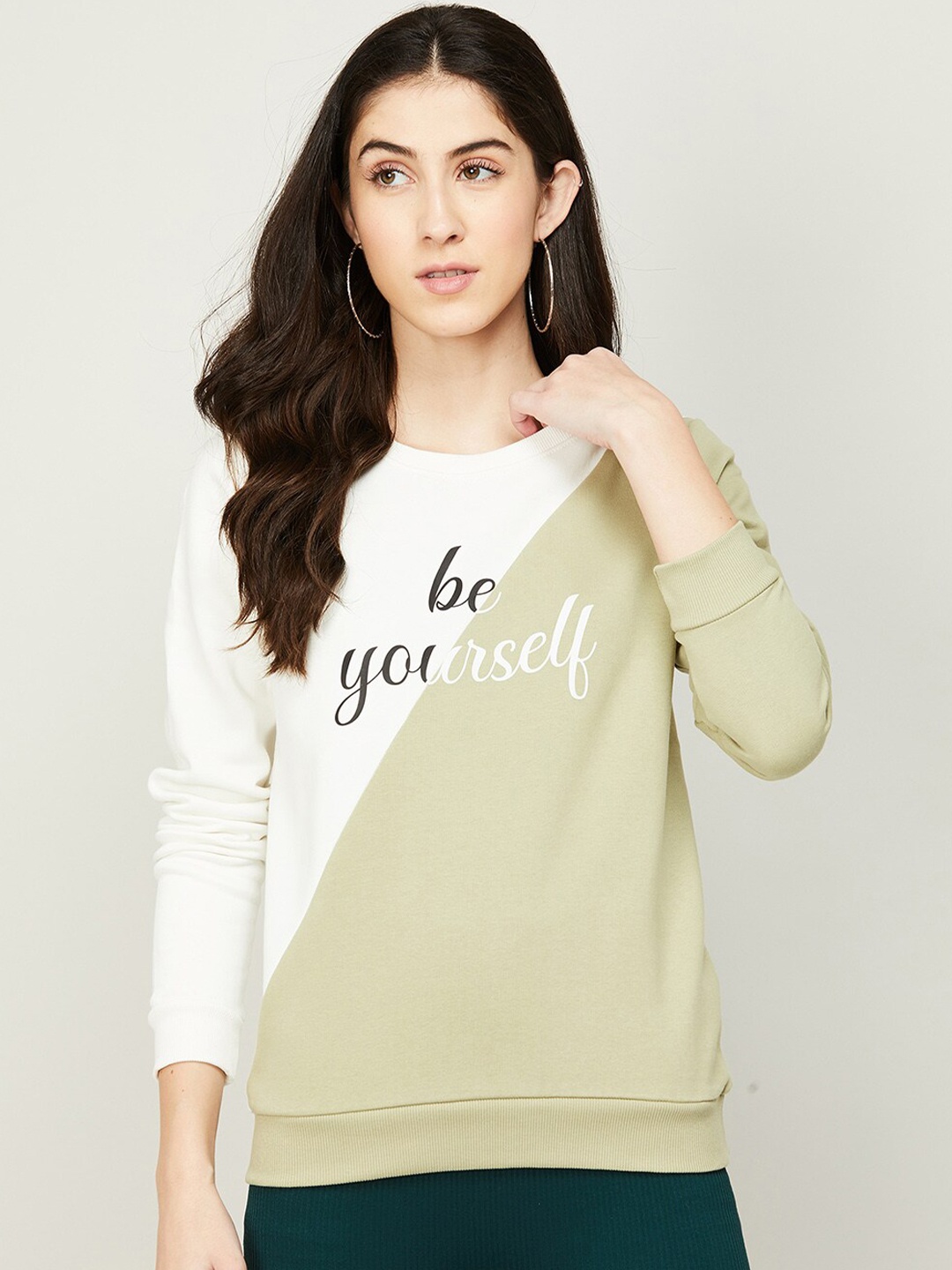 

CODE by Lifestyle Women Green Colourblocked Cotton Sweatshirt